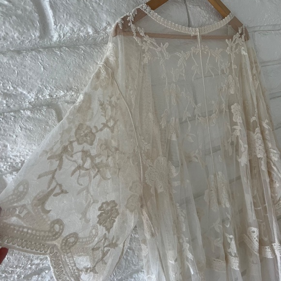 Adiva Boho Embroidered Lace Kimono Open Front Bell Sleeves Sz L - Picture 3 of 8